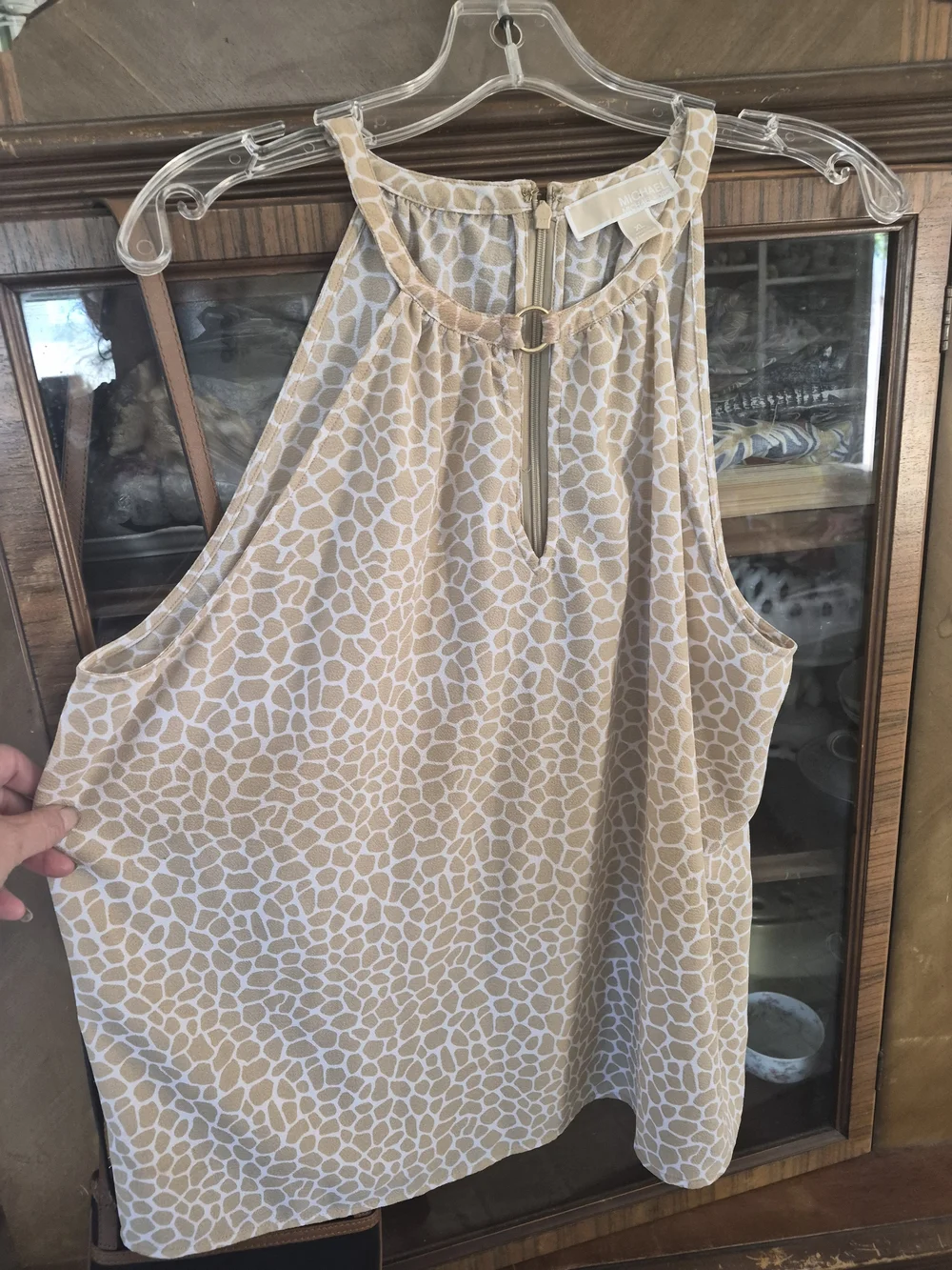 Michael Kors Beige and White Giraffe-Print Top XL